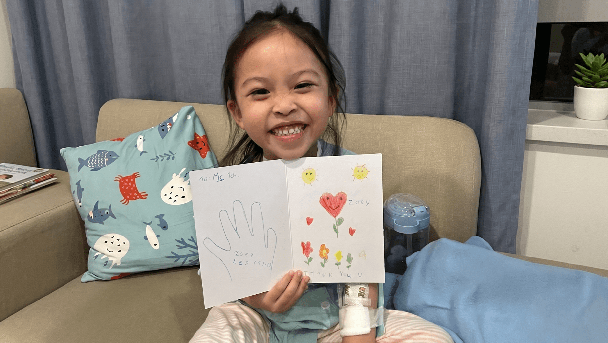 A young patient recovering after undergoing surgery.
